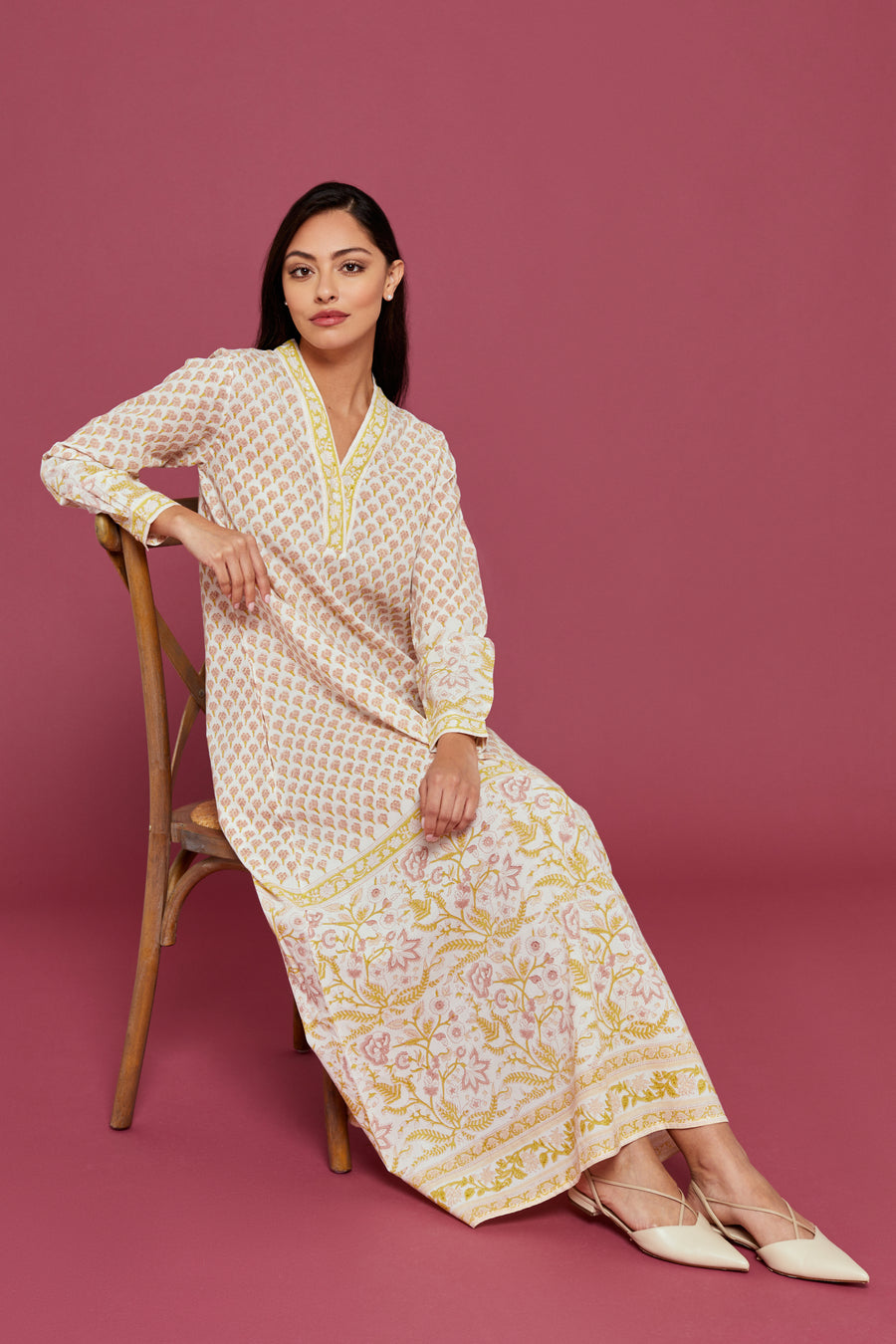 Pahi Block Printed Dress in Amber