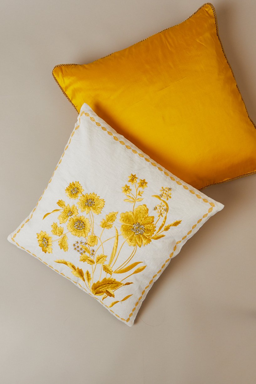 Fresia Yellow Silk Cushion Cover (60cm x 60cm)