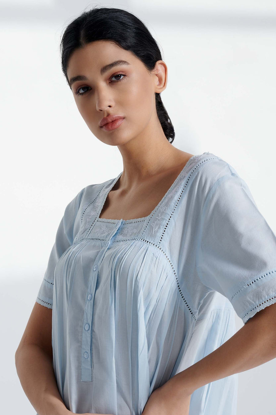 Queen's Lace Blue Cotton Nightdress