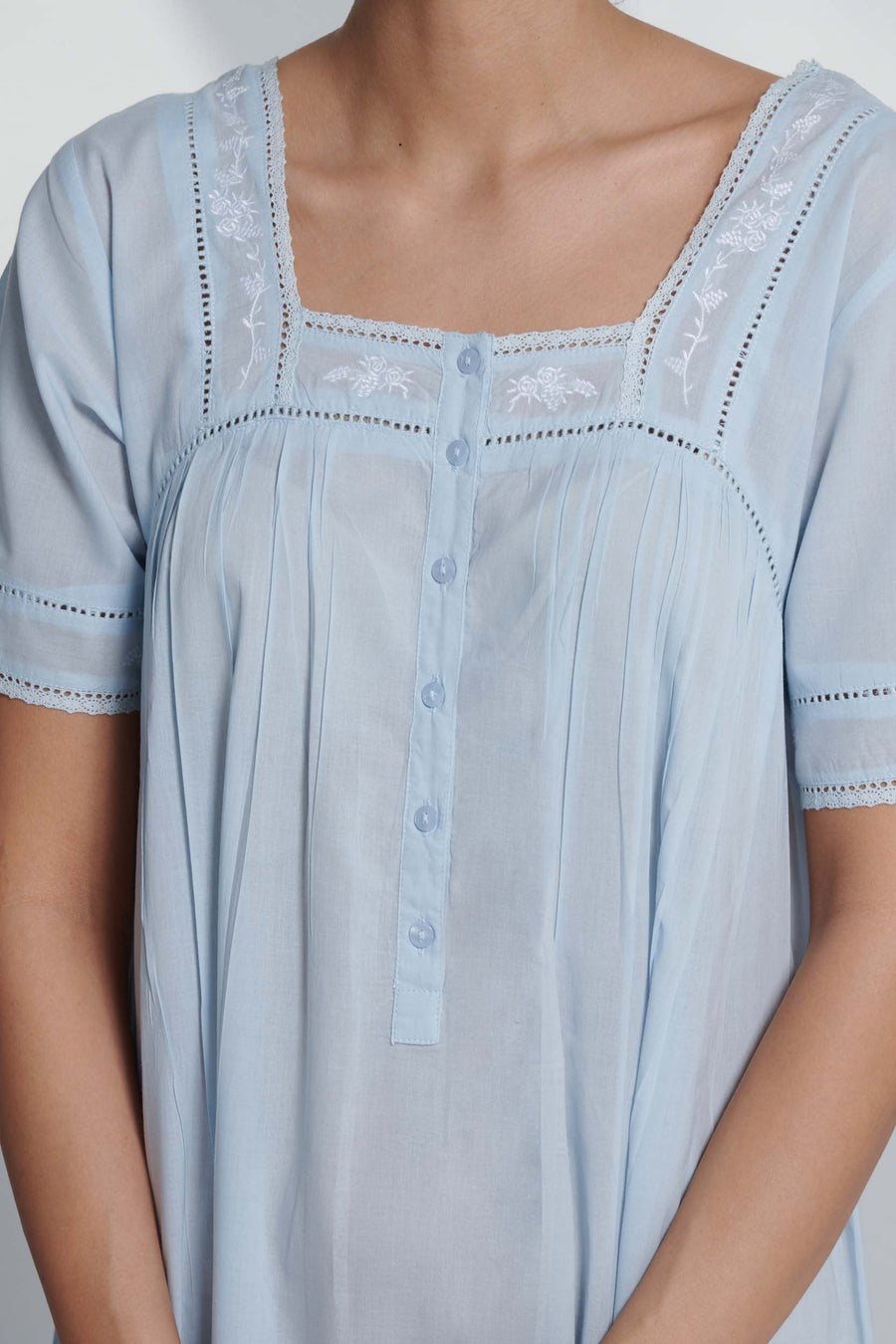 Queen's Lace Blue Cotton Nightdress