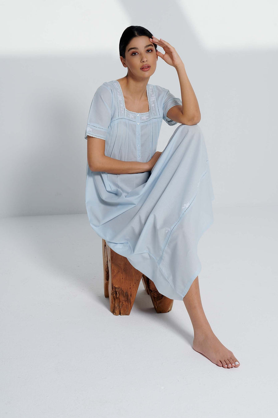 Queen's Lace Blue Cotton Nightdress