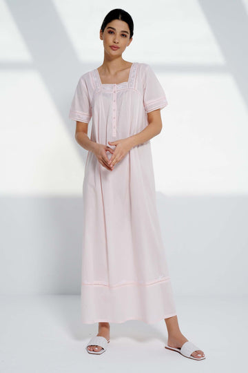 Queen's Lace Pink Cotton Nightdress