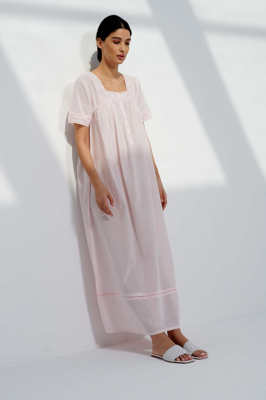Queen's Lace Pink Cotton Nightdress