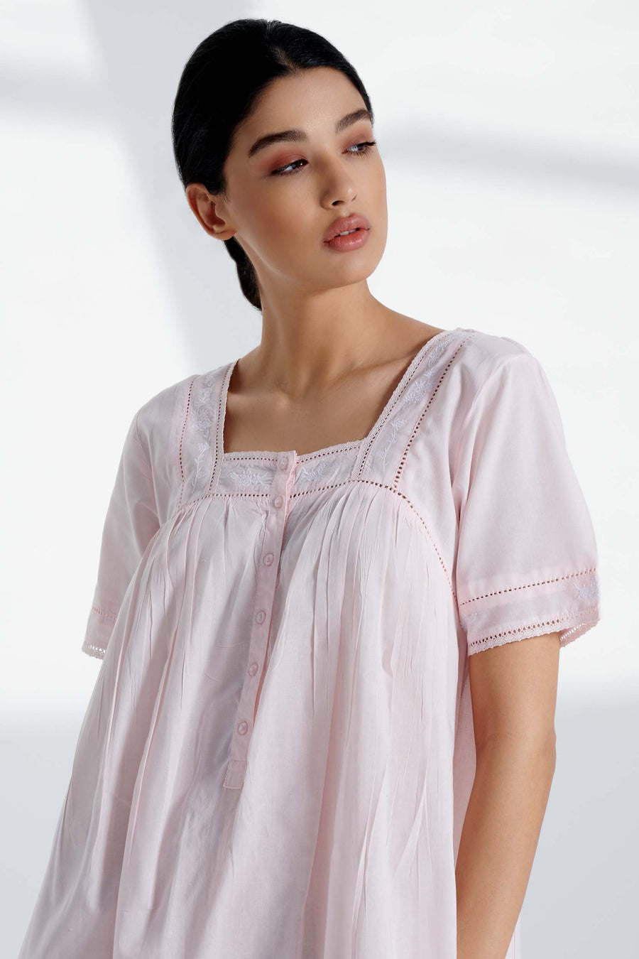 Queen's Lace Pink Cotton Nightdress