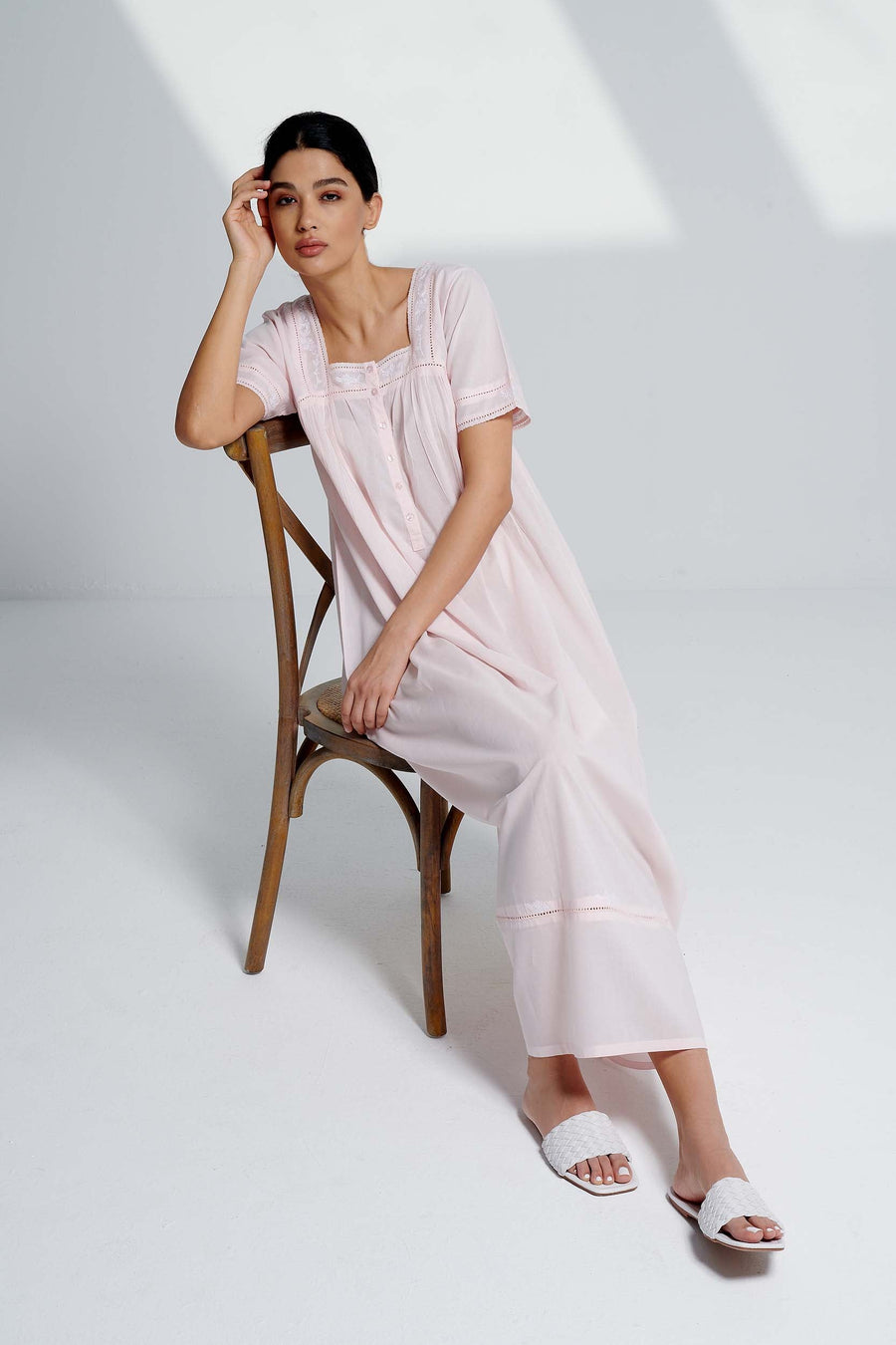 Queen's Lace Pink Cotton Nightdress