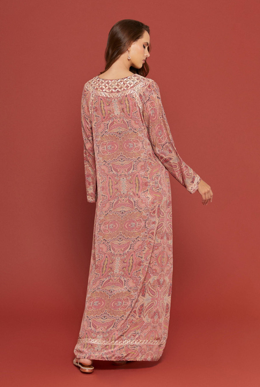 Embroidered Chikankari Nishapur Pink Kaftan