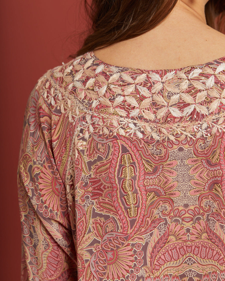 Embroidered Chikankari Nishapur Pink Kaftan