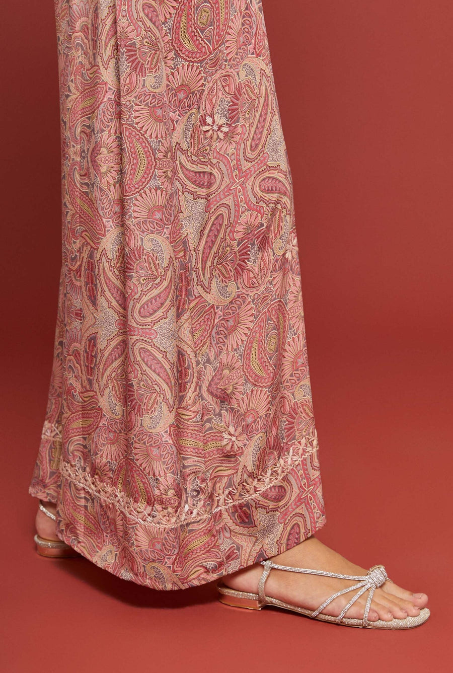 Embroidered Chikankari Nishapur Pink Kaftan