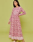 Gulshan Block Printed Dress in Blush Pink