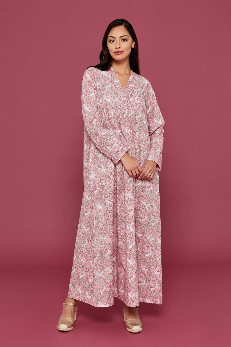 Hiran Block Printed Dress in Pale Pink