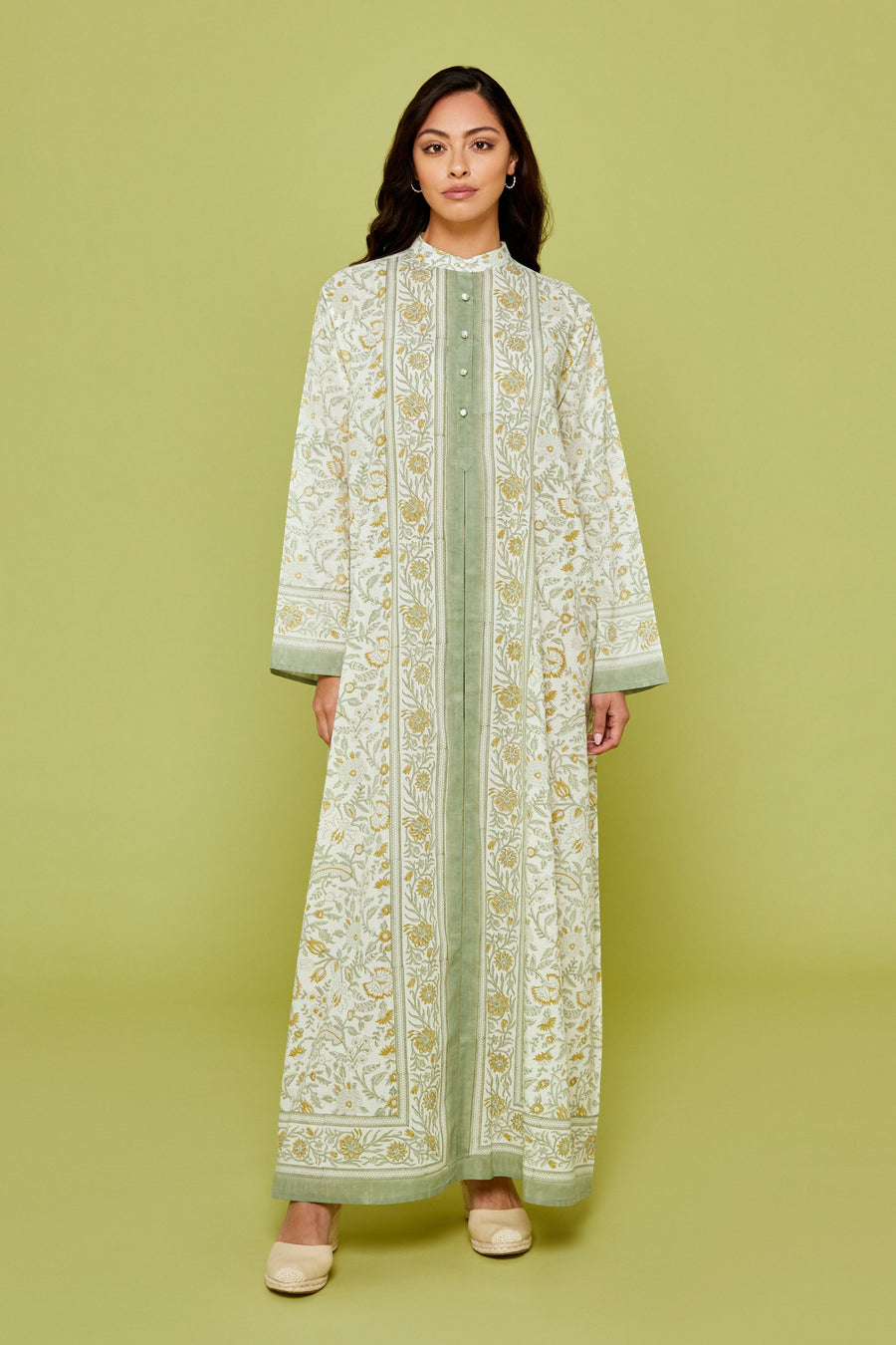 Malli Block Printed Dress in Sage Green