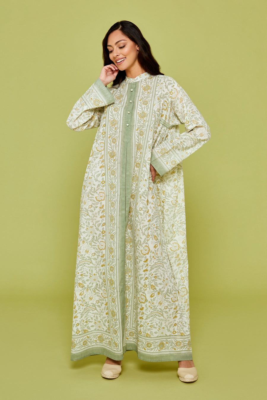 Malli Block Printed Dress in Sage Green
