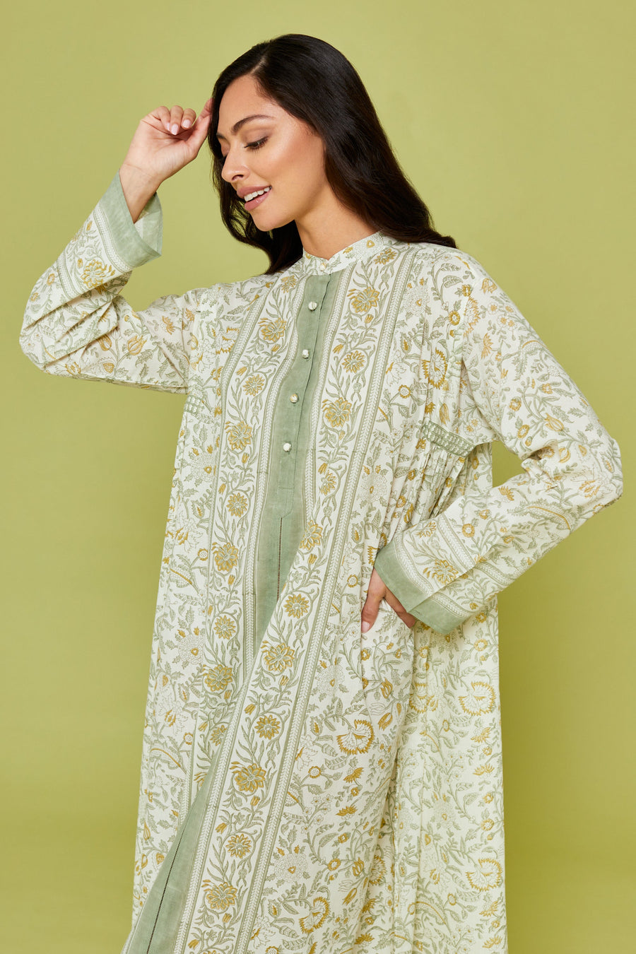 Malli Block Printed Dress in Sage Green