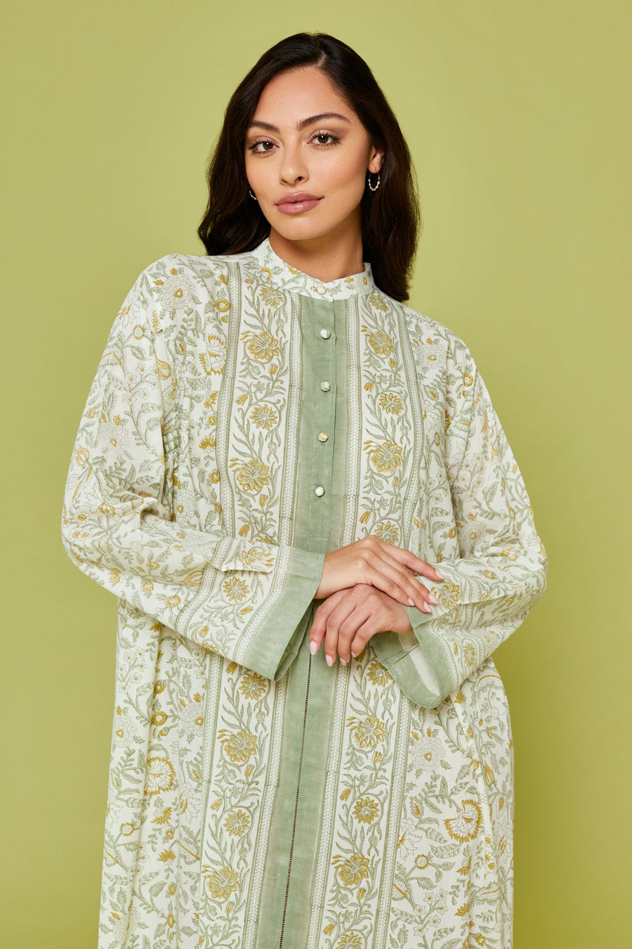 Malli Block Printed Dress in Sage Green