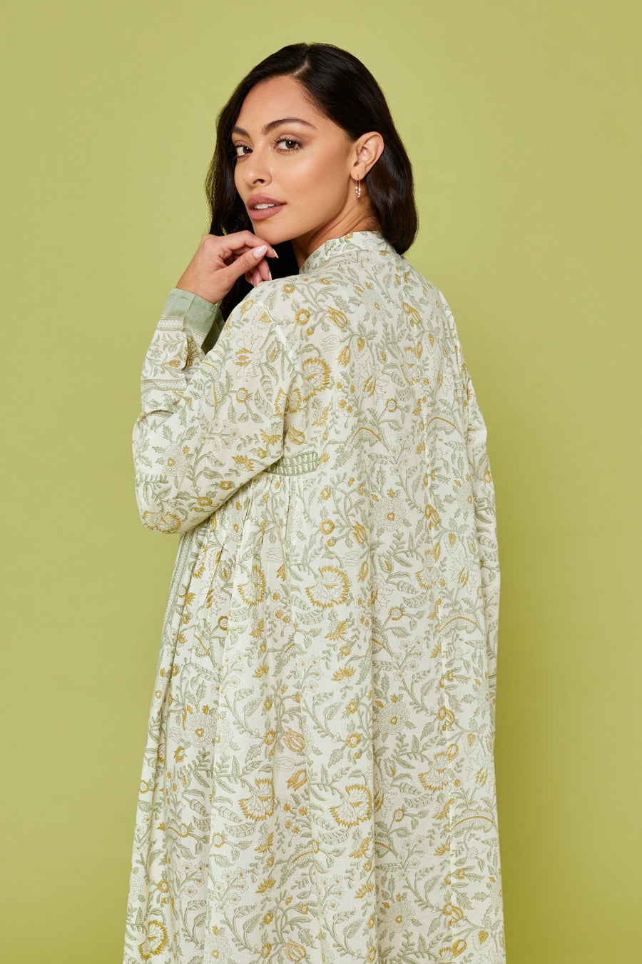 Malli Block Printed Dress in Sage Green