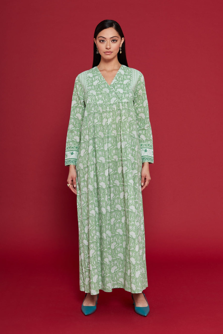 Amala Green Cotton Kaftan