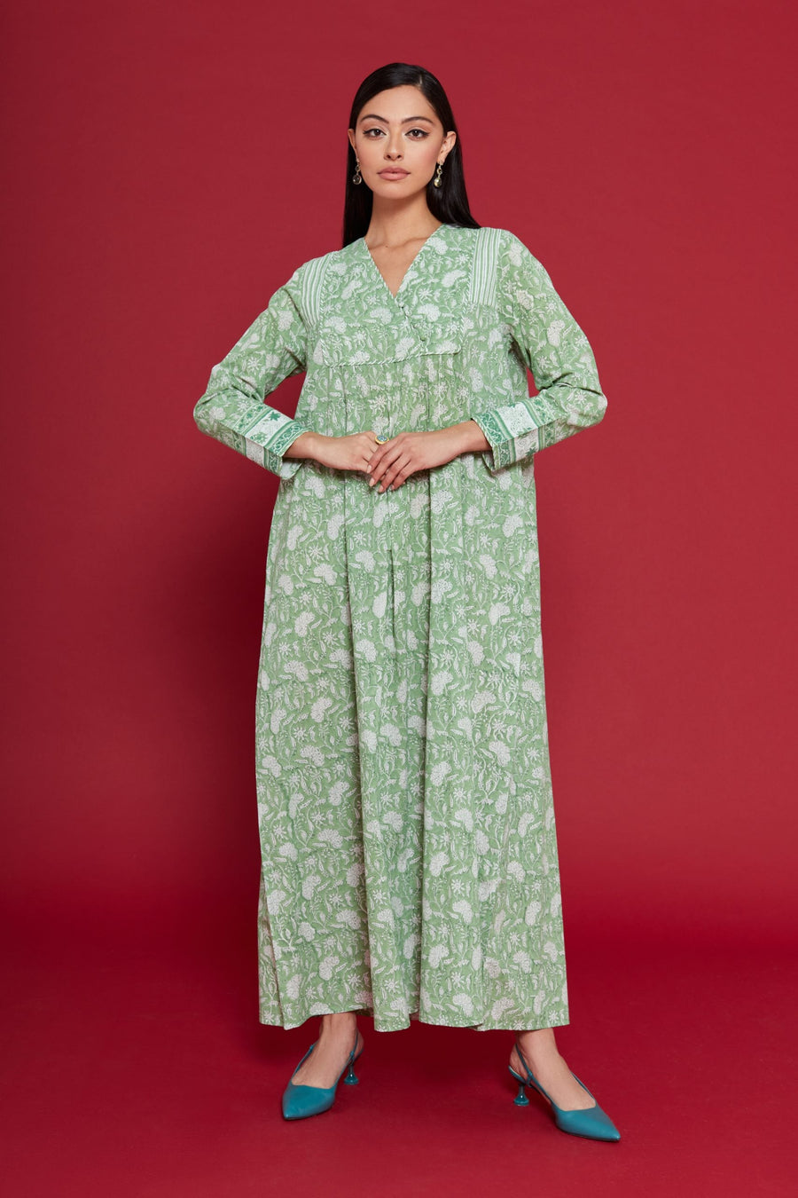 Amala Green Cotton Kaftan