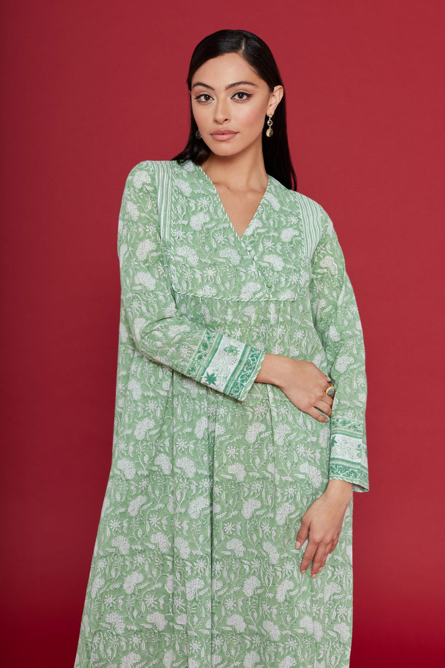 Amala Green Cotton Kaftan