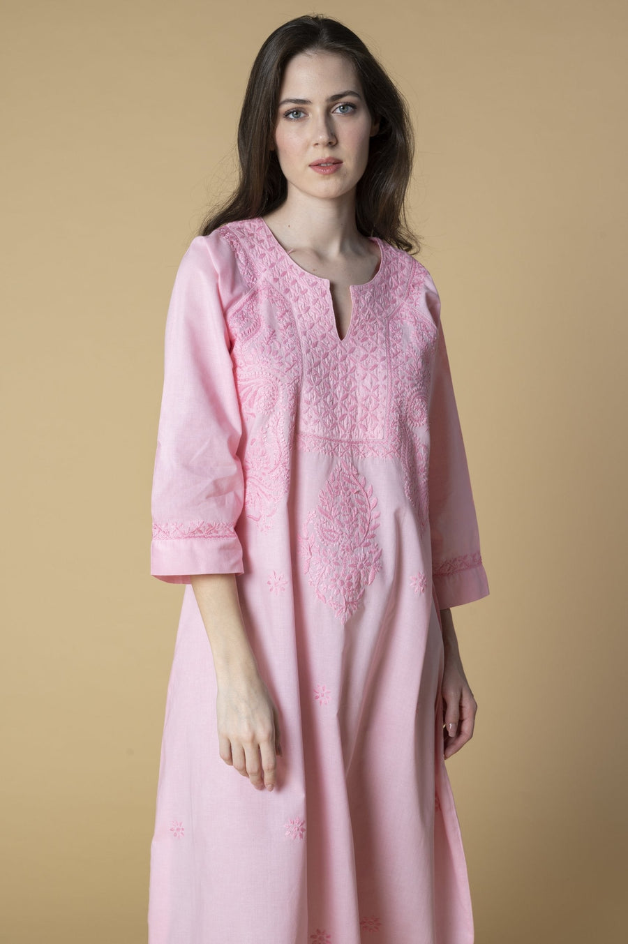Chikankari Kaftan in Rose Pink