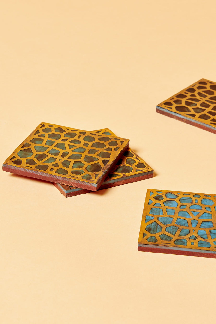 Brass Inlaid Turquoise Coasters (Set of 4)