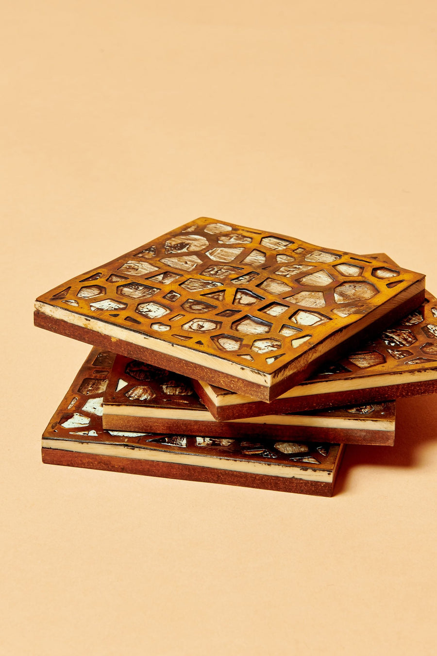 Brass Inlaid Brown Coasters (Set of 4)